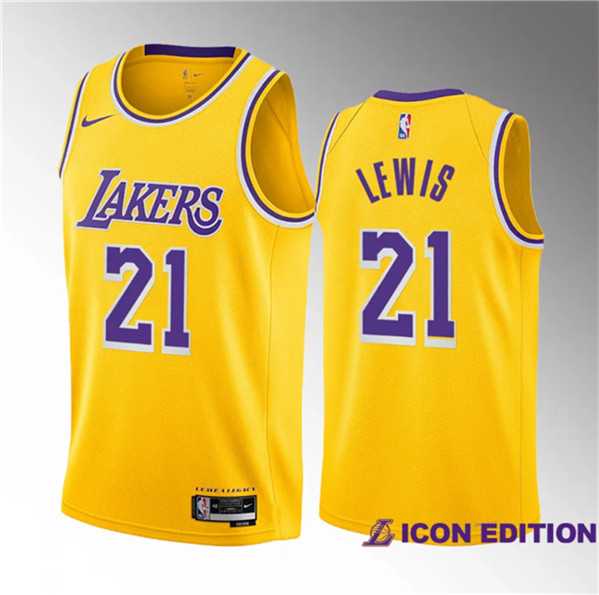 Mens Los Angeles Lakers #21 Maxwell Lewis Yellow 2023 Draft Icon Edition Stitched Basketball Jersey Dzhi